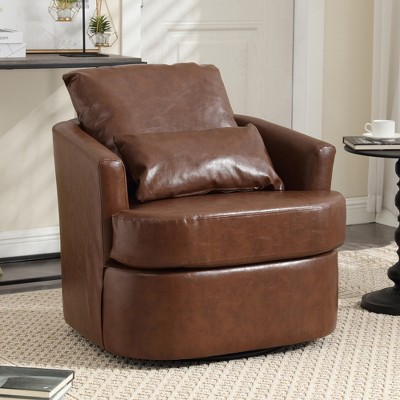 MOONMISS 360 Degree Swivel Barrel Chair,Comfy PU leather Round Accent Sofa Chair,Leisure Arm Chair for Nursery,Hotel,Bedroom,Office