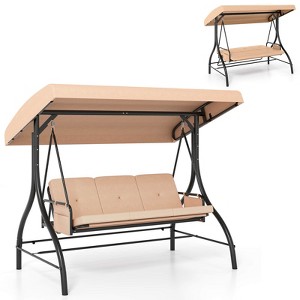 Costway 3-Seat Patio Swing with Canopy with Removable Cushions & Side Pockets Stand Black/Gray/Red/Brown/Beige - 1 of 4