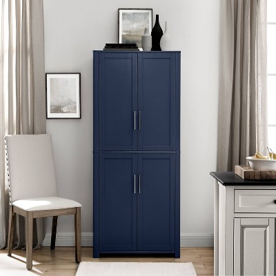 Navy Shaker-Style Tall Kitchen Storage Pantry with Adjustable Shelves