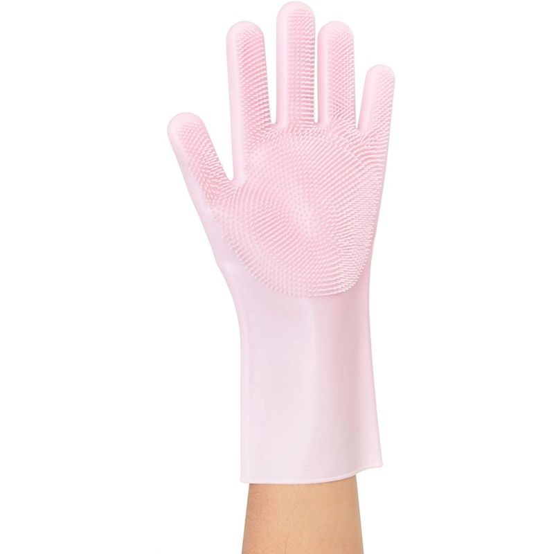 Okuna Outpost Reusable Household Silicone Cleaning Dishwashing Sponge Scrubber Gloves, Rubber Dish Car Washing Brush Gloves, Pink 1 Pair, One Size, 5 of 8