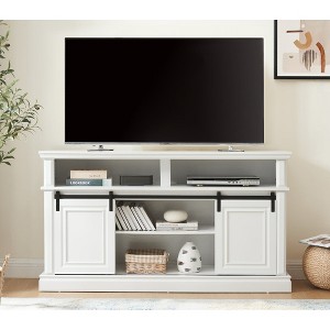 Chic Crate - Mid-Century Media Console with Sliding Doors & Storage - 58" Wide Entertainment Center for Living Room - Vintage White - 1 of 4