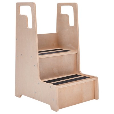 Natural Birch 2-Step Wooden Kids Step Stool with Handles