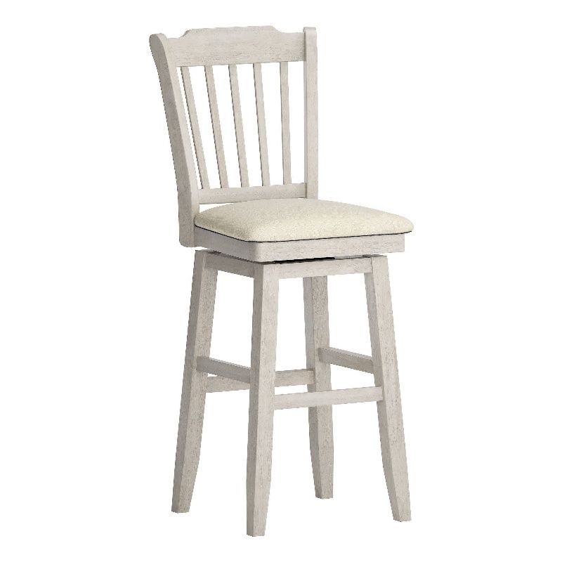 iNSPIRE Q Slat Back Bar Height Wood Swivel Chair in Antique White, 1 of 6