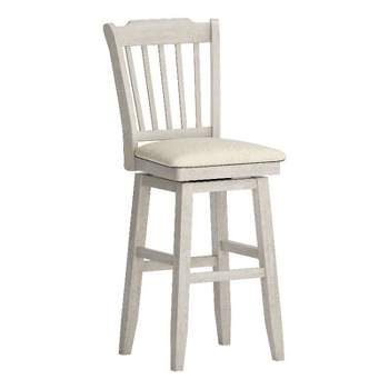 iNSPIRE Q Slat Back Bar Height Wood Swivel Chair in Antique White