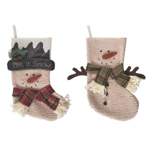 Transpac Plush Rustic Snowman Stocking Set of 2 Christmas Home Decorations - 1 of 1