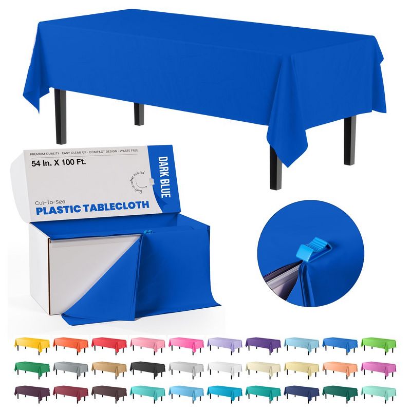 Crown Display Cut to Size Disposable Plastic Tablecloth Roll  With Cutter -54" X 100', 1 of 14