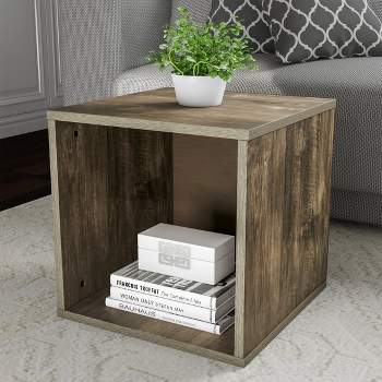 End Table - Stackable Contemporary Minimalist Modular Cube Accent Table or Shadowbox for Bedroom, Living Room or Office by Hastings Home (Gray)