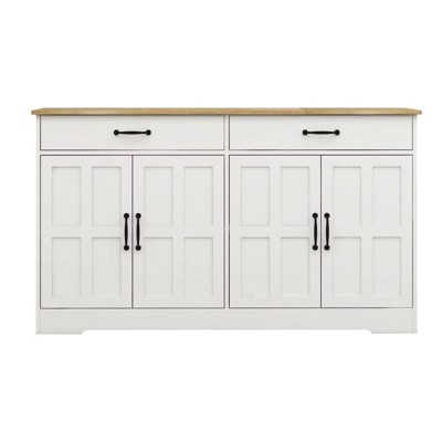 NicBex Farmhouse Sideboard Cabinet with 2 Drawers and 4 Doors Buffet Cabinet with Storage for Kitchen,Living Room, White