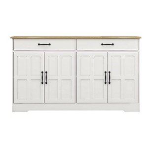 NicBex Farmhouse Sideboard Cabinet with 2 Drawers and 4 Doors Buffet Cabinet with Storage for Kitchen,Living Room, White - 1 of 4