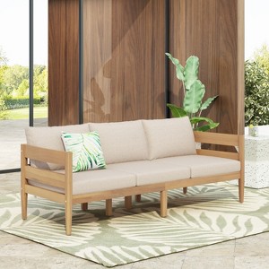 Christopher Knight Home Frode Outdoor 76" Rustic Upholstered 3-Seater Sofa with Slat Paneling - 1 of 4