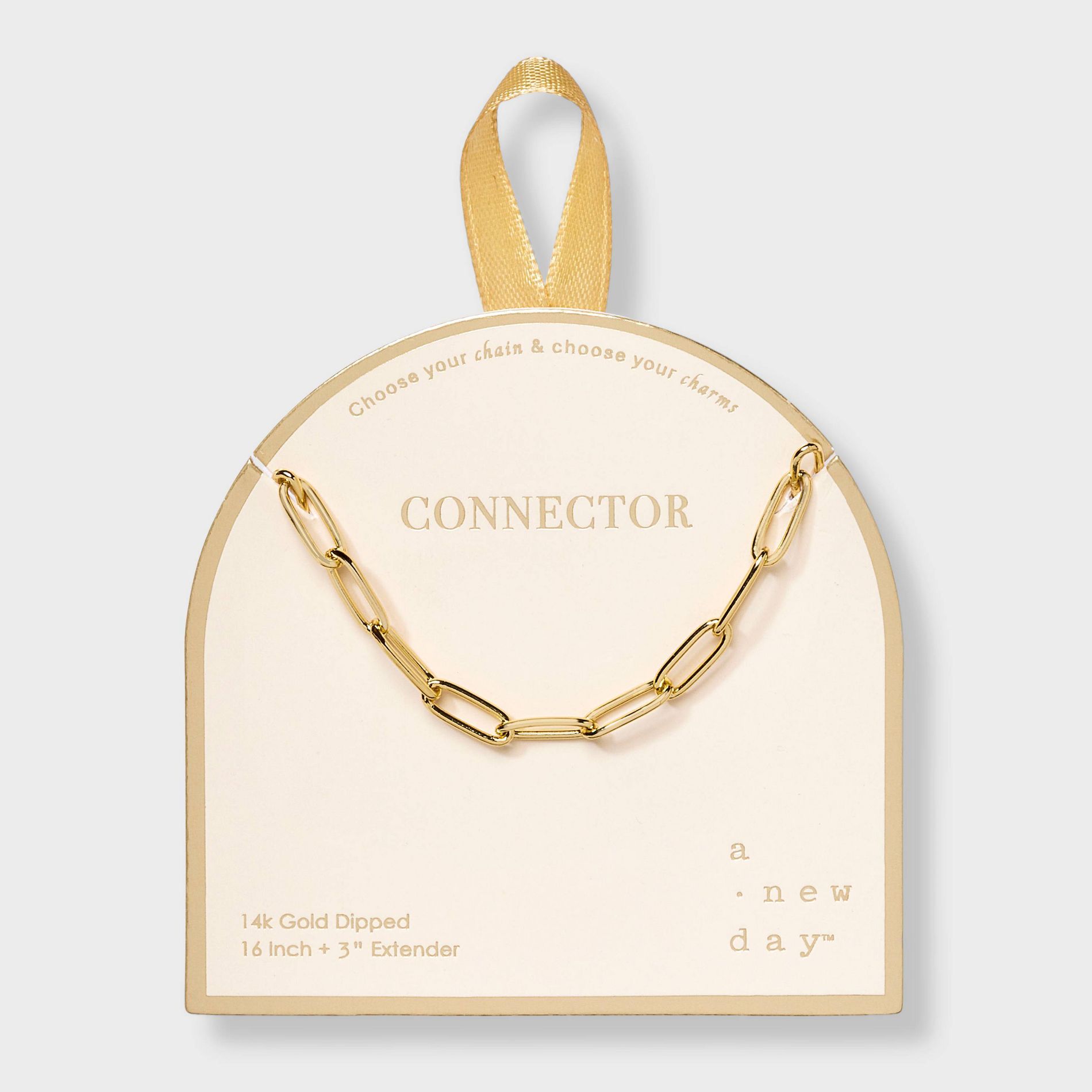 14K Gold Dipped Large Paper Clip Chain Charm Connector - A New Day™ Gold: Nickel-Free, Gold Plated, Cubic Zirconia