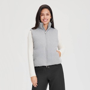 Women's Blend Padded Cable Knit Vest - A New Day™ Black - 1 of 4