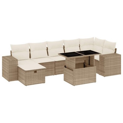 vidaXL 8 Piece Patio Sofa Set with Cushions Beige and Cream Poly Rattan - Without Storage