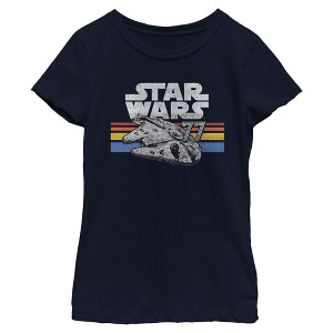 Girls Star Wars Millennium Falcon 77' Vintage Stripes T Shirt - 1 of 4