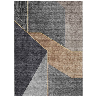 Charcoal Taupe And Gray Geometric Washable Indoor Outdoor Area Rug