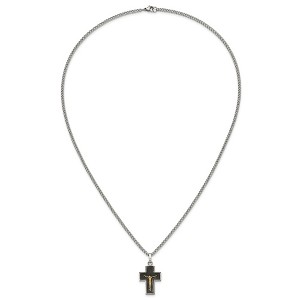 Chisel Stainless Steel with 14K Gold Accent with Black Enamel Crucifix Pendant on a 24" Curb Chain Necklace - 1 of 4