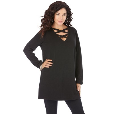 Roaman's Women's Plus Size Crisscross Sweatshirt Tunic