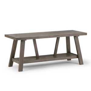 WyndenHall 48" Stewart Solid Wood Industrial Entryway Bench in Driftwood: Lacquered Finish, Seats 2, Wood Legs - 1 of 4