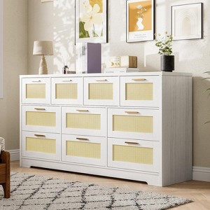 10 Drawer Dresser for Bedroom, 59'' Farmhouse Rattan Dressers & Chests of Drawers, Wooden Storage Organizer with Anti-Tipping Device - 1 of 4