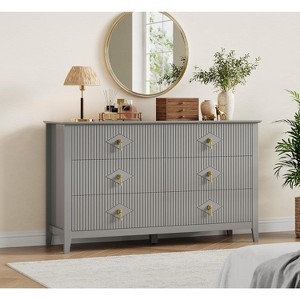 Bedroom Dressing Table with 6 Drawers, 54" Wide Modern Chest of Drawers with Metal Handles, Wooden Storage Cabinet for Bedroom, Living Room, Hallway - 1 of 4