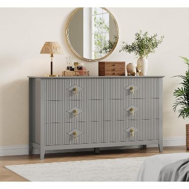 Gray Bedroom Dresser with 6 Drawers, 54" Wide Modern Chest of Drawers with  Metal Handles, Wooden Storage Cabinet for Bedroom, Living Room, Hallway :  Target