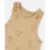 Deux par Deux Boy Organic Cotton Onesie with Overalls Set Beige Printed Dogs - 4 of 4
