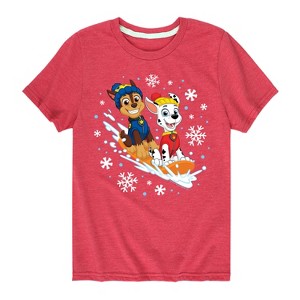 Boys' - Paw Patrol - Chase and Marshall Sledding Short Sleeve Graphic T-Shirt - 1 of 4