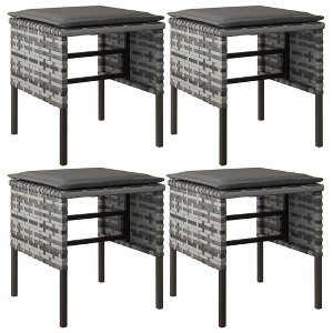vidaXL Outdoor Ottoman Set - Gray Poly Rattan Patio Footstools with Anthracite Cushions, 13.8" W x 15.7" H, Powder-Coated Steel, 4 Pcs - 1 of 4
