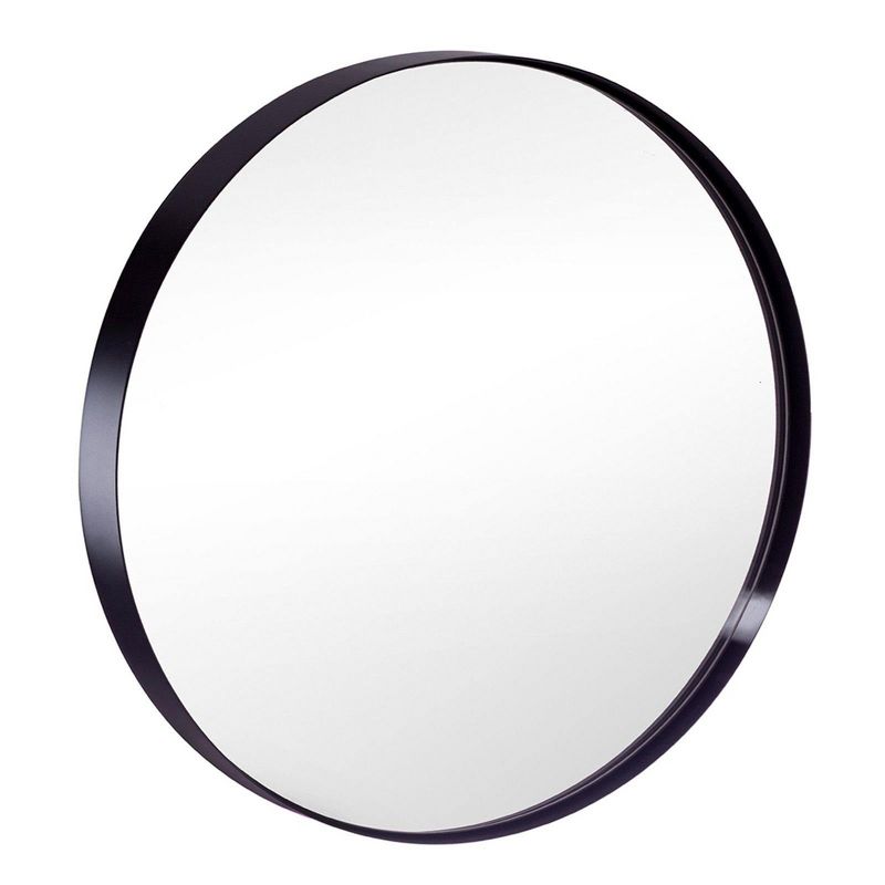 ANDY STAR 30 x 30 Inch Round Shaped Circle Mirror with 2 Millimeter Stainless Steel Metal Frame for Bathroom, Entryway, And Living Room, Matte Black, 1 of 7