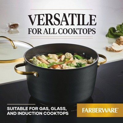Black and Gold 6-Quart Aluminum Nonstick Stockpot with Glass Lid