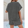 Imily Bela Women's striped pajama set, casual 2-piece set, short-sleeve loose T-shirt with drawstring shorts set - 3 of 4
