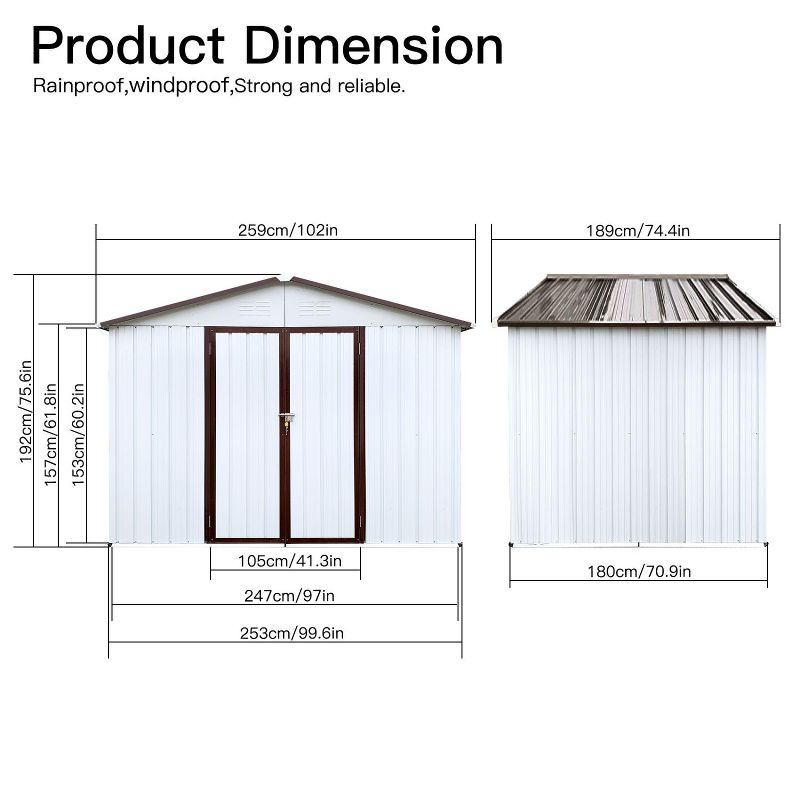 6x8ft Metal Garden Sheds, Outdoor Storage Shed with Lockable Doors - The Pop Home, 4 of 7