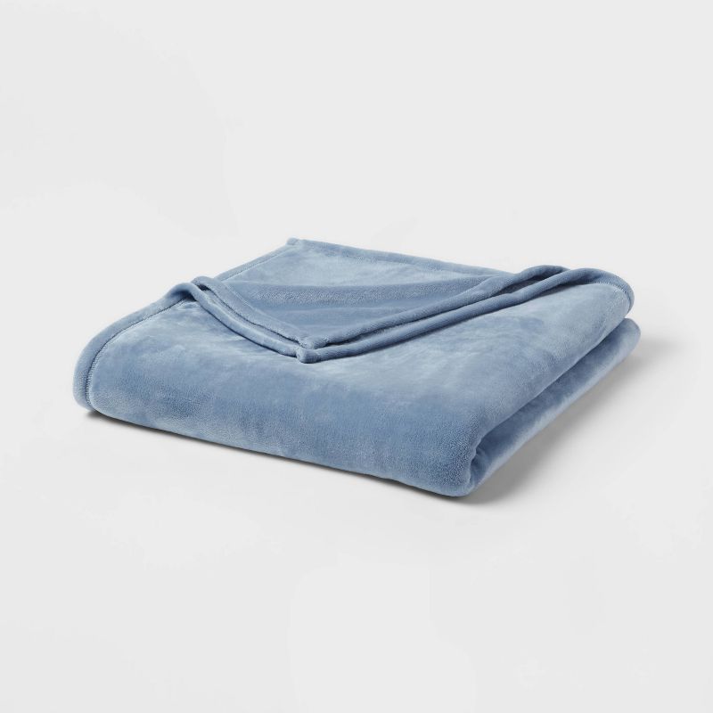 Full/Queen Solid Plush Blanket Blue - Room Essentials&#8482;, 1 of 5