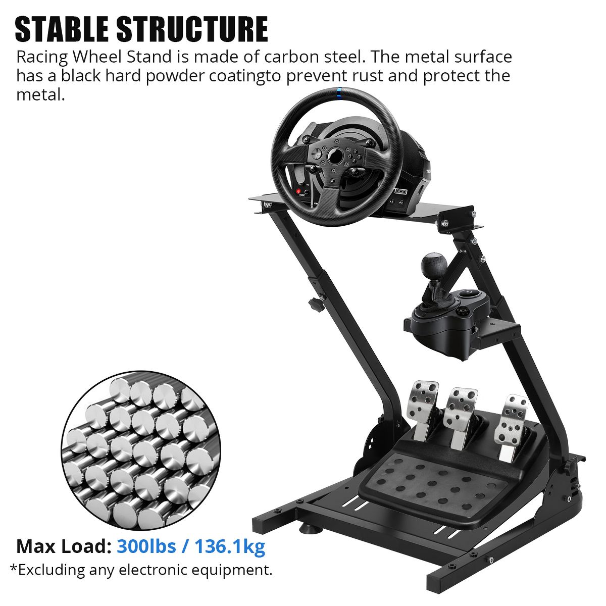 Adjustable Collapsible Racing Steering Wheel Stand – Sturdy Steel, Tilt Function, Compatible – Includes Steering Wheel Bracket - thumbnail 4