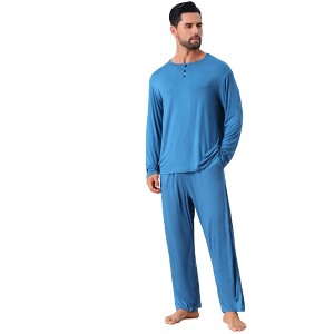 INSPIRE CHIC Men's Long Sleeve Soft Crew Neck Solid Color Casual Pajamas Set - 1 of 4