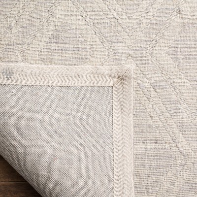 Elegant Silver & Ivory Geometric Hand-Woven Wool Round Rug