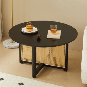 Sapphtopaz Round Dining Table 31.5" Solid Wood and Rattan Workmanship Dinette Table Kitchen Table - 1 of 4