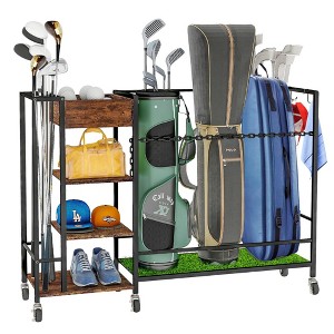 MOEPISY Golf Bag Organizer Garage Sports Equipment Organizer Golf Bag Stand Golf Club Storage Rolling Wheels - 1 of 4