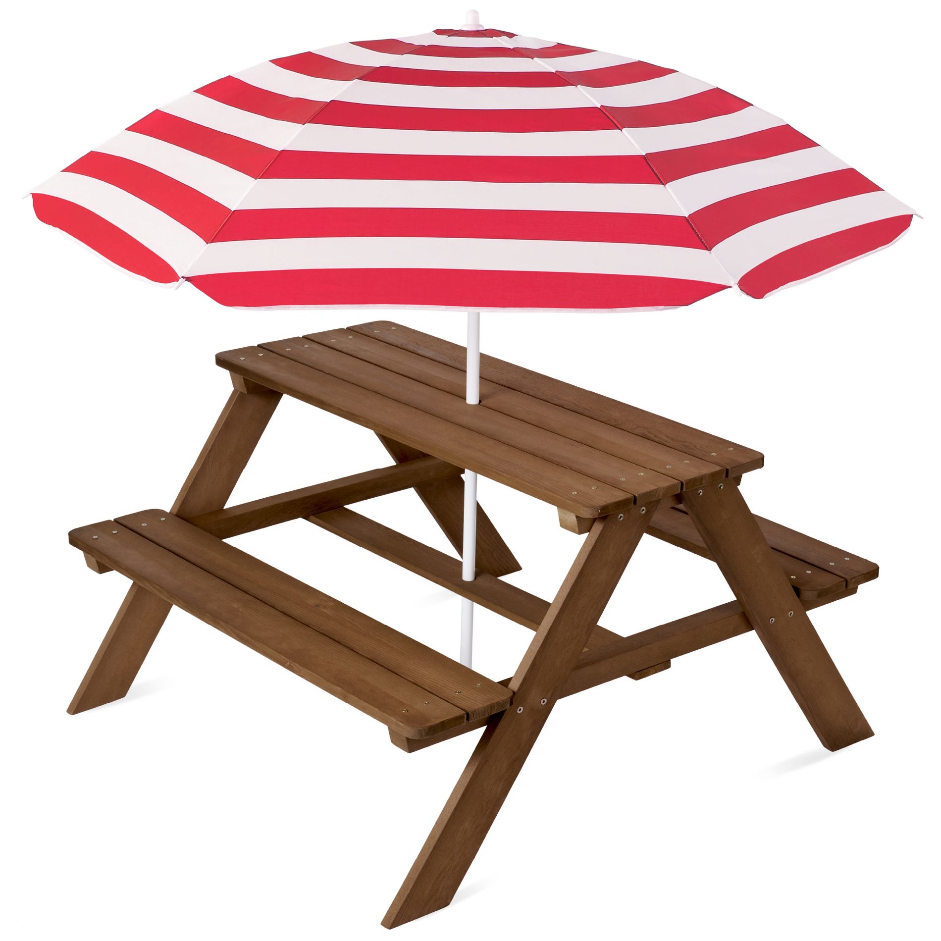 Best Choice Products Kids Wooden Picnic Table, Outdoor Activity Table w/ Adjustable Umbrella, Seats