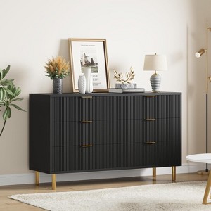 Nasitip 6 Drawer Dresser for Bedroom, Wood Dresser with Metal Legs, Modern Chest of Drawers, Large Dresser for Closet, Living Room, Hallway - 1 of 4