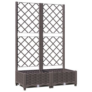 vidaXL Garden Planter with Trellis - Brown Rectangular PP, 31.5"x15.7"x47.8" for Balcony, Terrace, Outdoor Patio, Garden - 1 of 4