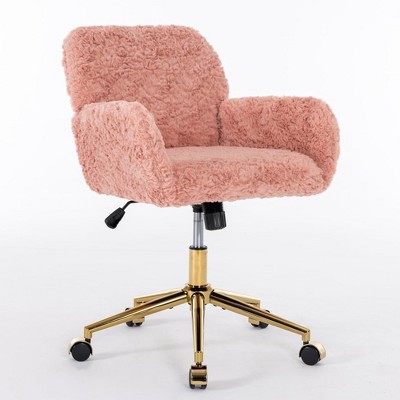 QingMoon Faux Fur Office Chair, Adjustable Desk Chair, Swivel Computer Chair, Modern Makeup Chair with Tilt Backrest for Vanity Room, Home Office