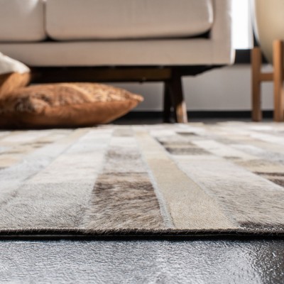Hand-Knotted Geometric Gray Cowhide Rug 2'3" x 8'