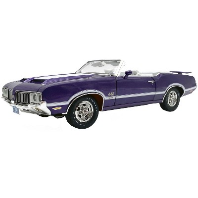 1970 Oldsmobile 442 W30 Convertible Plum Crazy Metallic with White Stripes & Interior Limited Ed 1/18 Diecast Model Car by ACME