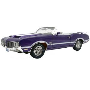 1970 Oldsmobile 442 W30 Convertible Plum Crazy Metallic with White Stripes & Interior Limited Ed 1/18 Diecast Model Car by ACME - 1 of 4
