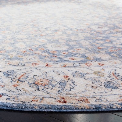 Ivory and Blue Vintage-Inspired Easy-Care Runner Rug - 26" x 7"
