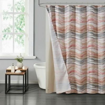 LunaLulinlk 14 Piece Fabric Shower Curtain Set, PEVA Liner & Hooks