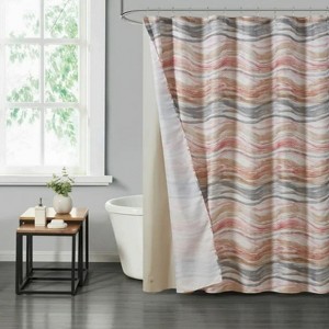 LunaLulinlk 14 Piece Fabric Shower Curtain Set, PEVA Liner & Hooks - 1 of 4