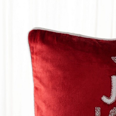 Festive Red and White Beaded Christmas Square Pillow