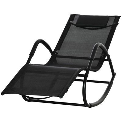 Black Steel Outdoor Zero-Gravity Rocking Lounge Chair with Cushions